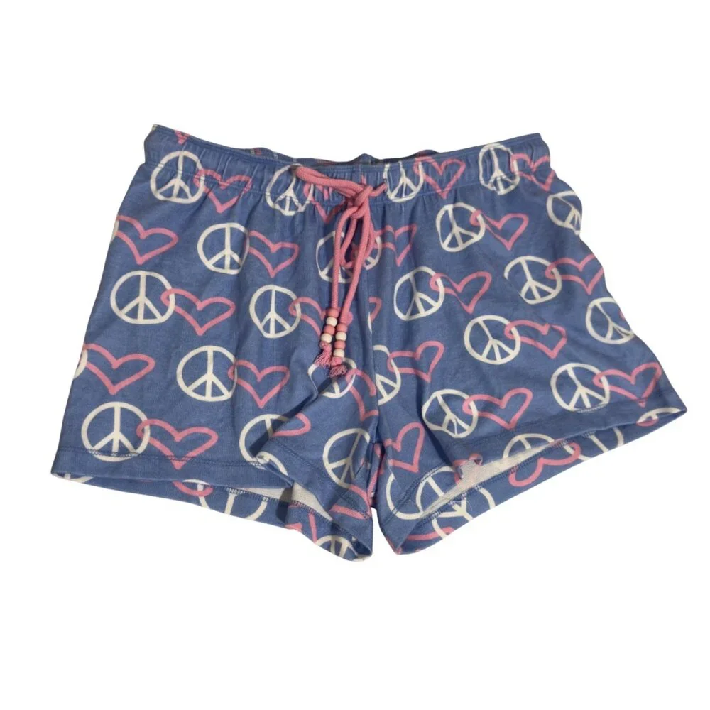 P.J. Salvage Peace & Love Lounge Set -‎ Blue Pink & White Hearts size small nwot